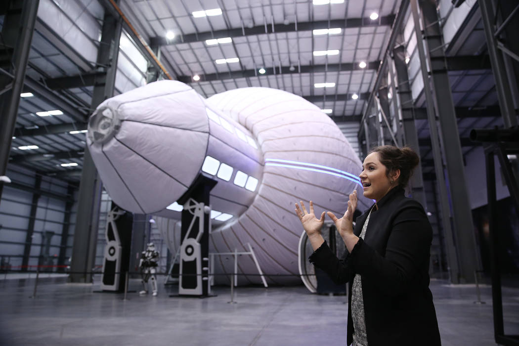 Blair Bigelow, vice president of corporate strategies, gives a tour of the Olympus, an expandable space station module, at Bigelow Aerospace in North Las Vegas, Tuesday, July 10, 2018. Erik Verduz ...