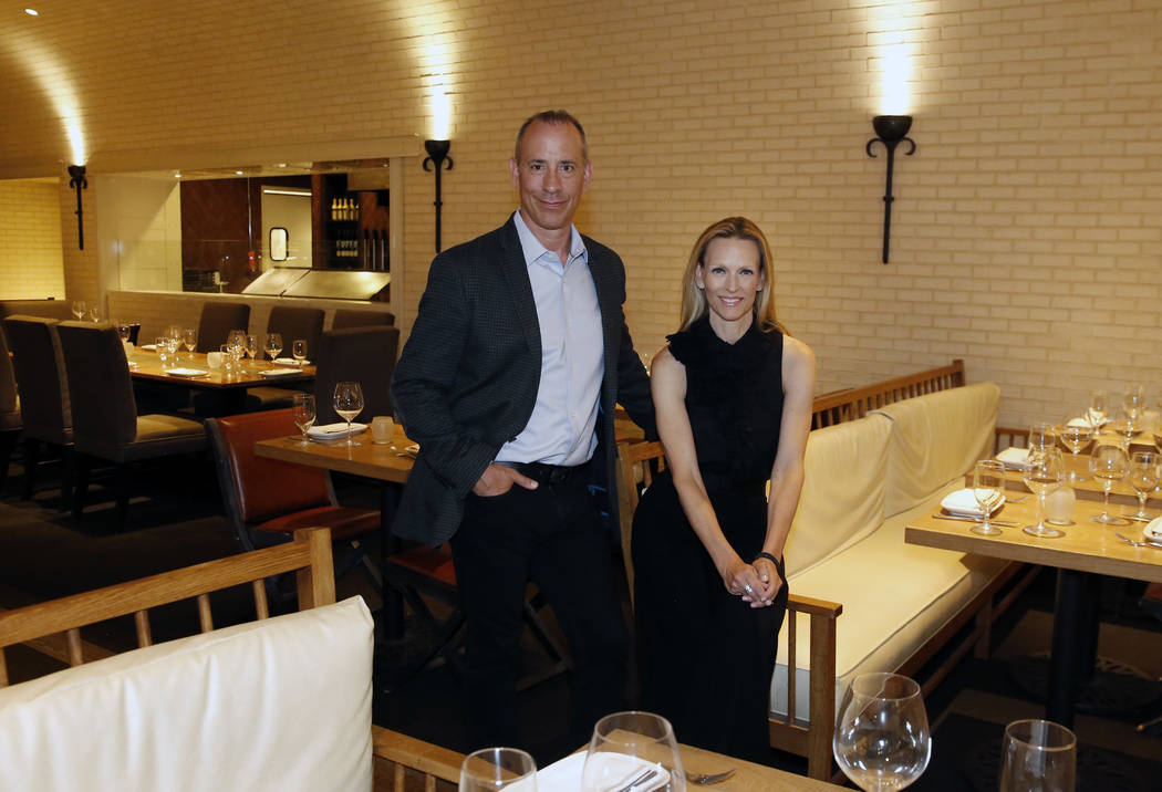 Jenna Morton and her husband Michael, owner of Crush restaurant, pose for photo at their restaurant at the MGM Grand on Monday, July 9, 2018, in Las Vegas. Bizuayehu Tesfaye/Las Vegas Review-Journ ...