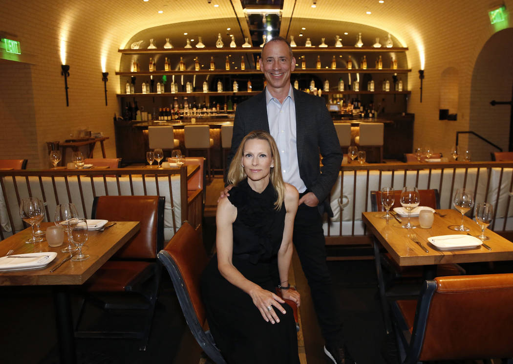 Jenna Morton and her husband Michael, owner of Crush restaurant, pose for photo at their restaurant at the MGM Grand on Monday, July 9, 2018, in Las Vegas. Bizuayehu Tesfaye/Las Vegas Review-Journ ...
