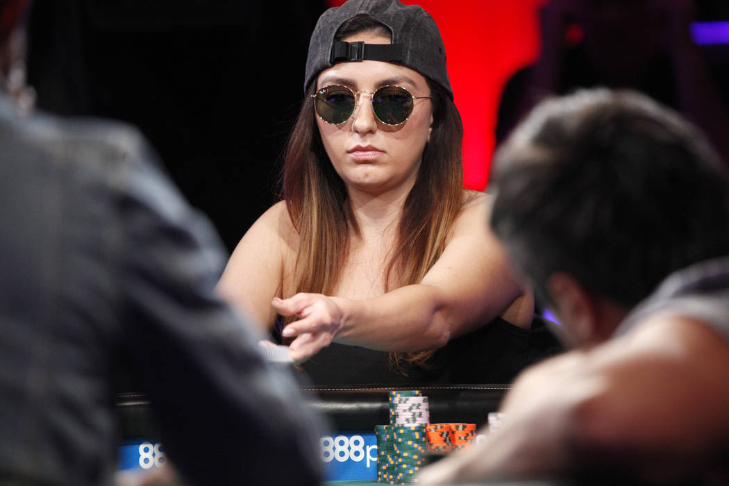 Kelly Minkin places a bet during day five of the World Series of Poker tournament at the ESPN feature table at the Rio Convention Center in Las Vegas, Monday, July 9, 2018. Rachel Aston Las Vegas ...