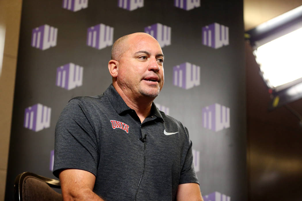 UNLV's head coach Tony Sanchez during the Mountain West Conference football media day at the Cosmopolitan hotel-casino in Las Vegas, Wednesday, July 25, 2018. Erik Verduzco Las Vegas Review-Journa ...