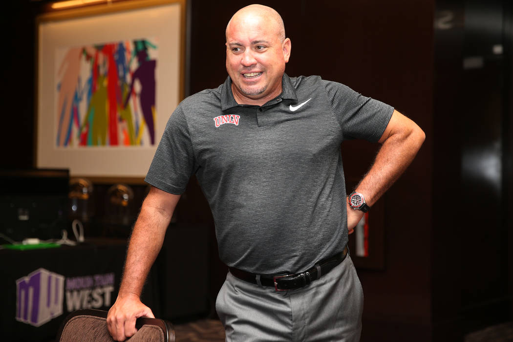 UNLV's head coach Tony Sanchez during the Mountain West Conference football media day at the Cosmopolitan hotel-casino in Las Vegas, Wednesday, July 25, 2018. Erik Verduzco Las Vegas Review-Journa ...