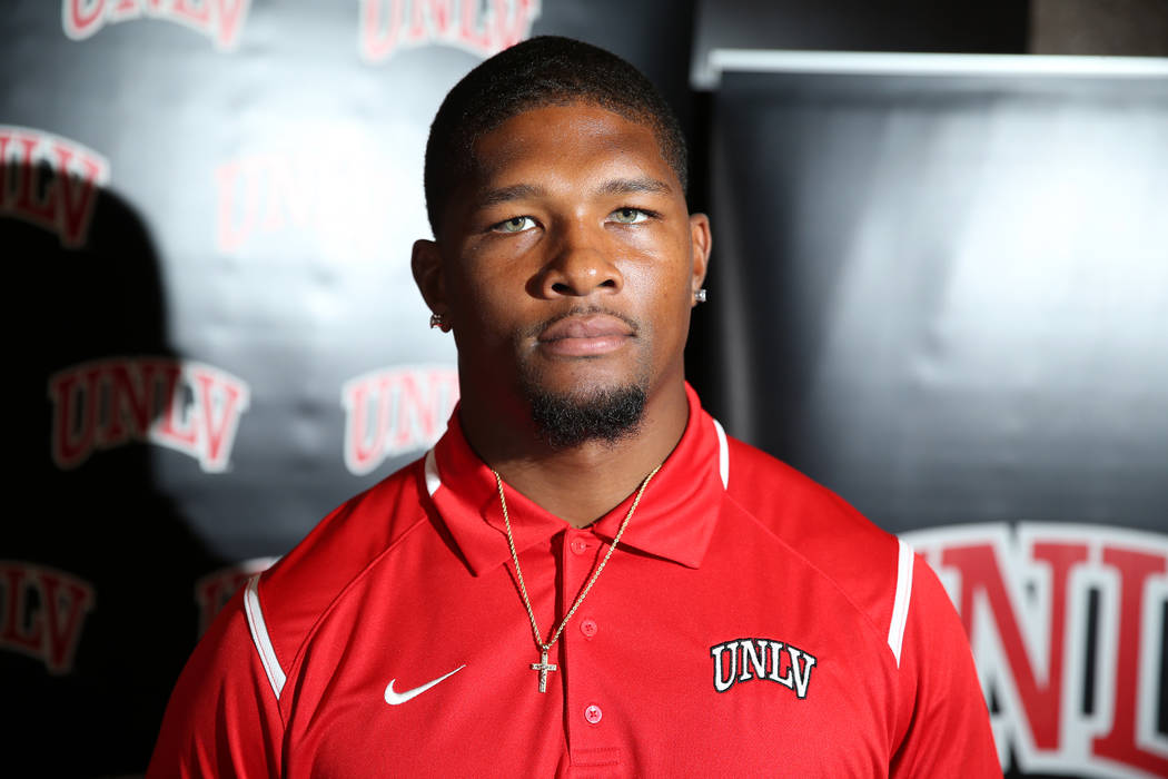 UNLV's Jammer Outsey during the Mountain West Conference football media day at the Cosmopolitan hotel-casino in Las Vegas, Wednesday, July 25, 2018. Erik Verduzco Las Vegas Review-Journal @Erik_Ve ...