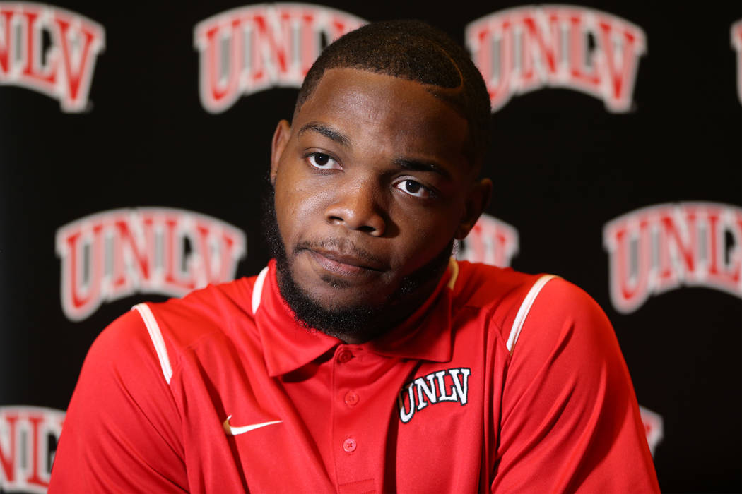 UNLV's Lexington Thomas is interviewed during the Mountain West Conference football media day at the Cosmopolitan hotel-casino in Las Vegas, Wednesday, July 25, 2018. Erik Verduzco Las Vegas Revie ...