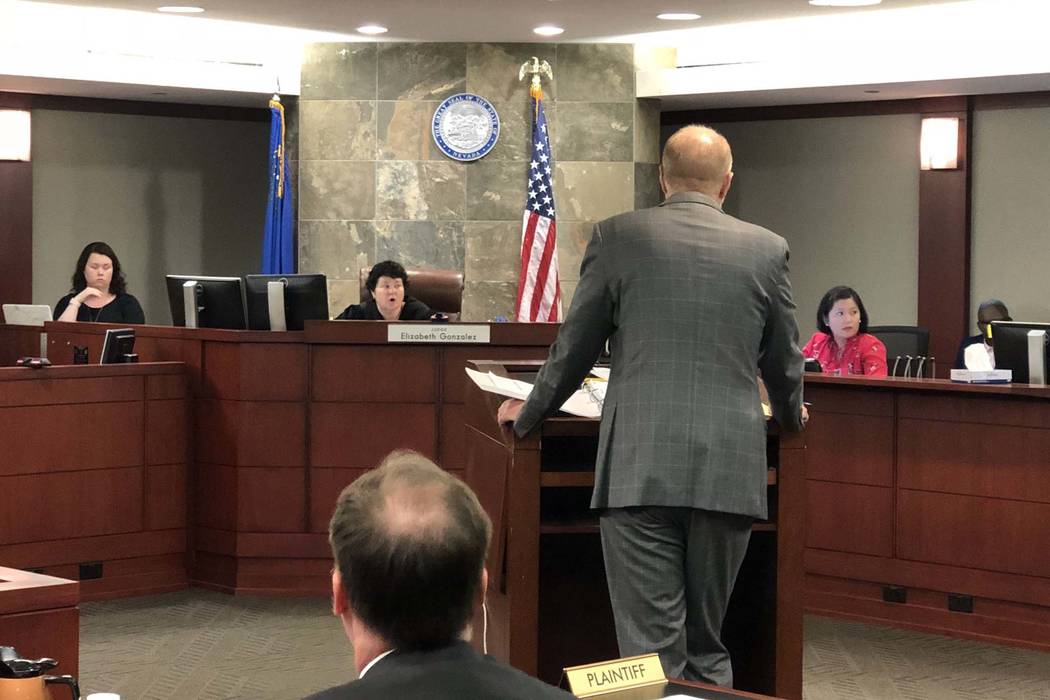 District Judge Elizabeth Gonzalez hears arguments in court on Wednesday, July 11, 2018, after a drug company filed a lawsuit that accused the Nevada Department of Corrections of surreptitiously ob ...
