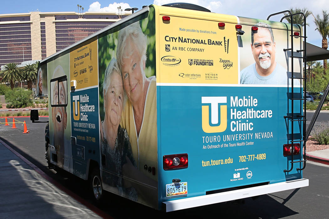 The new Touro University Nevada mobile healthcare clinic parked outside at City National Arena in Las Vegas, Thursday, July 19, 2018. Erik Verduzco Las Vegas Review-Journal @Erik_Verduzco