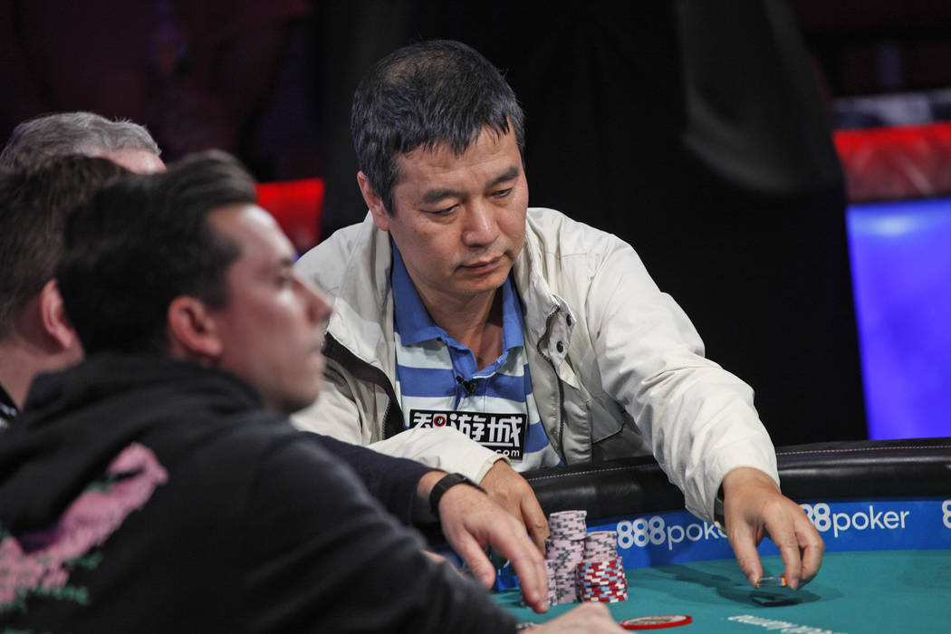 Yueqi Zhu places a bet on the seventh day of the World Series of Poker at the Rio Convention Center in Las Vegas, Wednesday, July 11, 2018. (Rachel Aston/Las Vegas Review-Journal) @rookie__rae