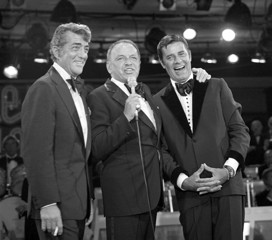 Frank Sinatra reunites Jerry Lewis and Dean Martin during the Jerry Lewis MDA Labor Day Teletho ...