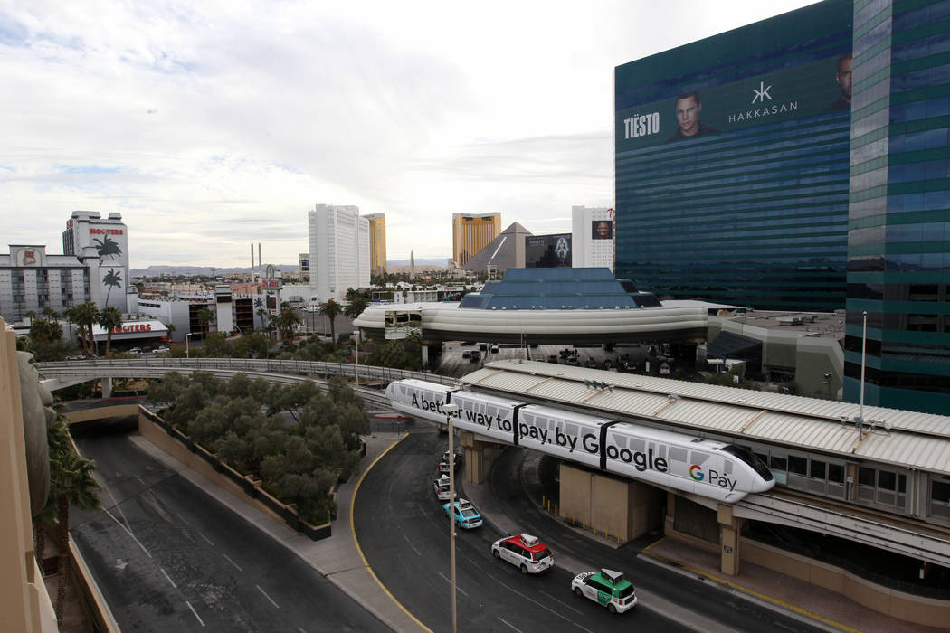 The Las Vegas Monorail near the MGM Grand Tuesday, March 20, 2018. The Las Vegas Monorail Co. hopes to extend the existing 3.9-mile SLS-to-MGM route an additional 1.14 miles to Mandalay Bay. K.M. ...