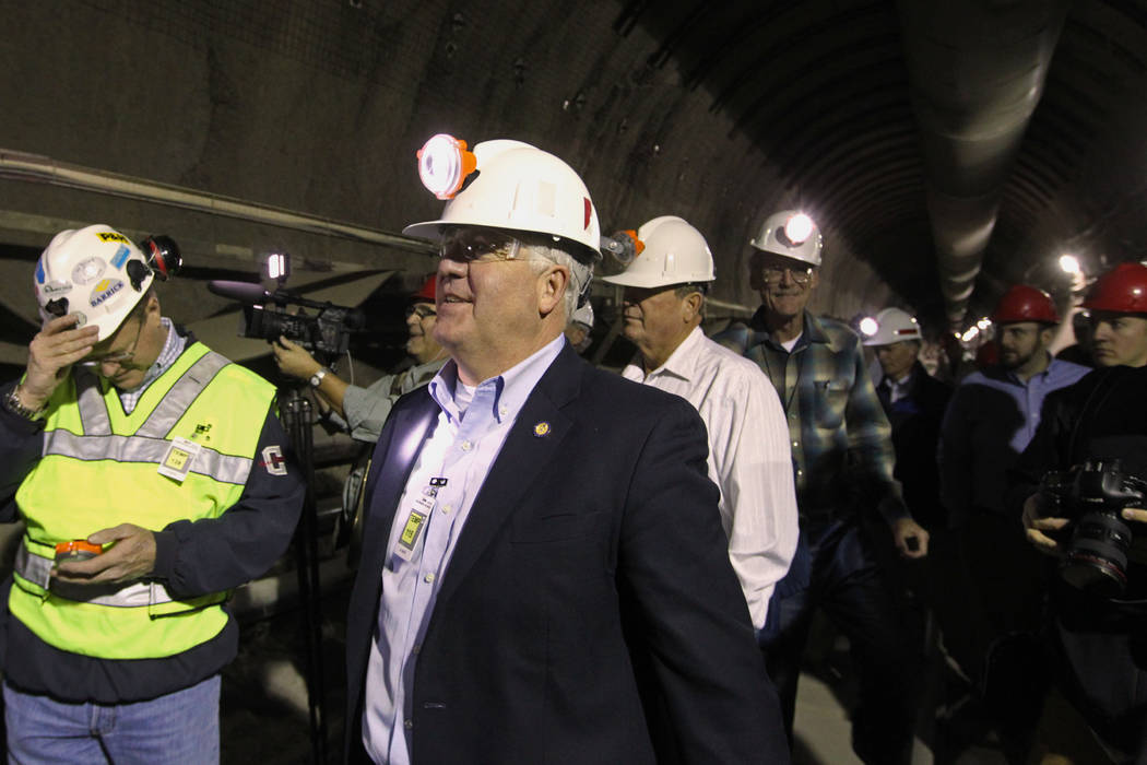 U.S. Rep. John Shimkus, R-Ill., leads a congressional tour of the Yucca Mountain exploratory tunnel Thursday, April 9, 2015. (Las Vegas Review-Journal)