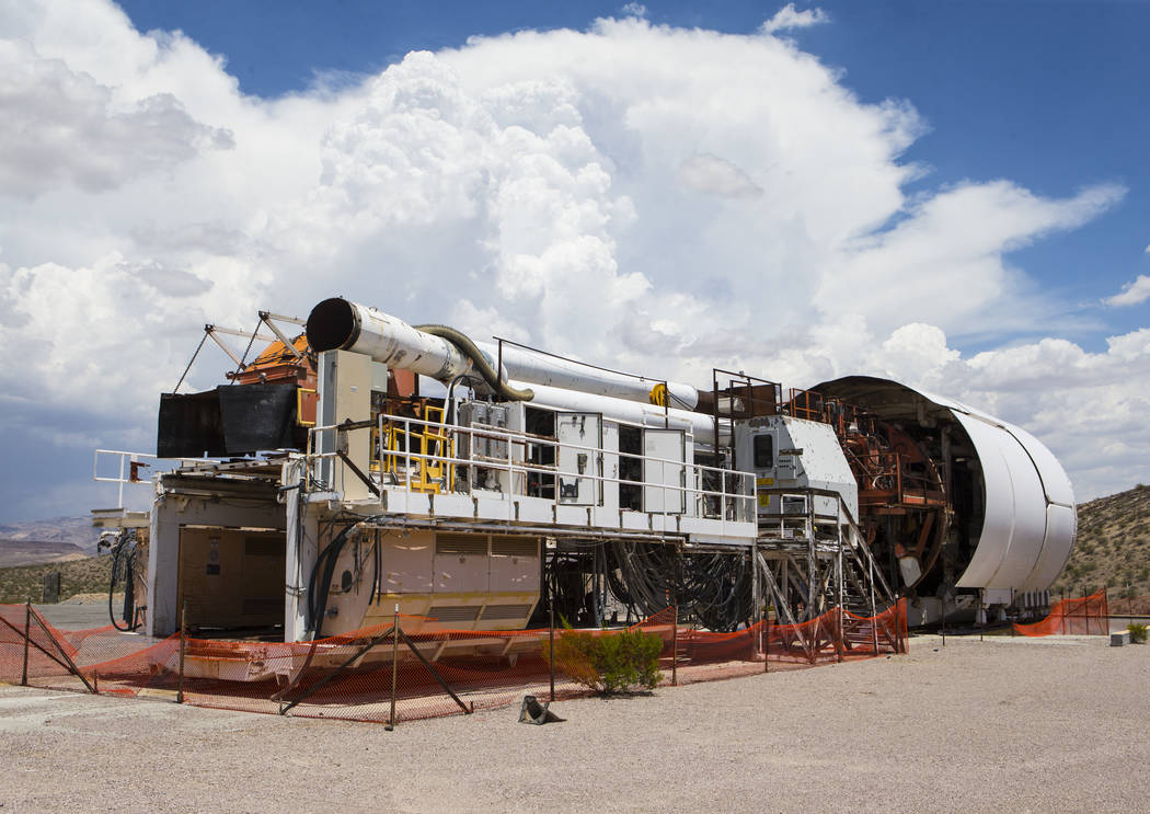 The Yucca Mucker, which bore the tunnel through Yucca Mountain, during a congressional tour of the area near Mercury on Saturday, July 14, 2018. Chase Stevens Las Vegas Review-Journal @csstevensphoto