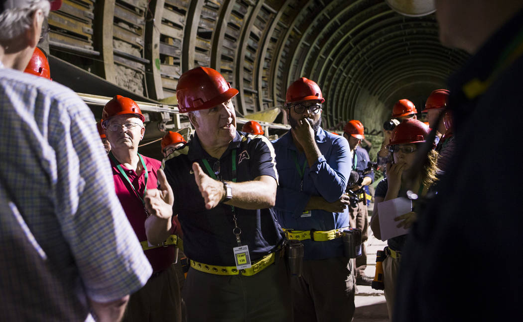 U.S. Rep. John Shimkus, R-Ill., speaks in the south portal of Yucca Mountain during a congressional tour near Mercury on Saturday, July 14, 2018. Chase Stevens Las Vegas Review-Journal @csstevensphoto