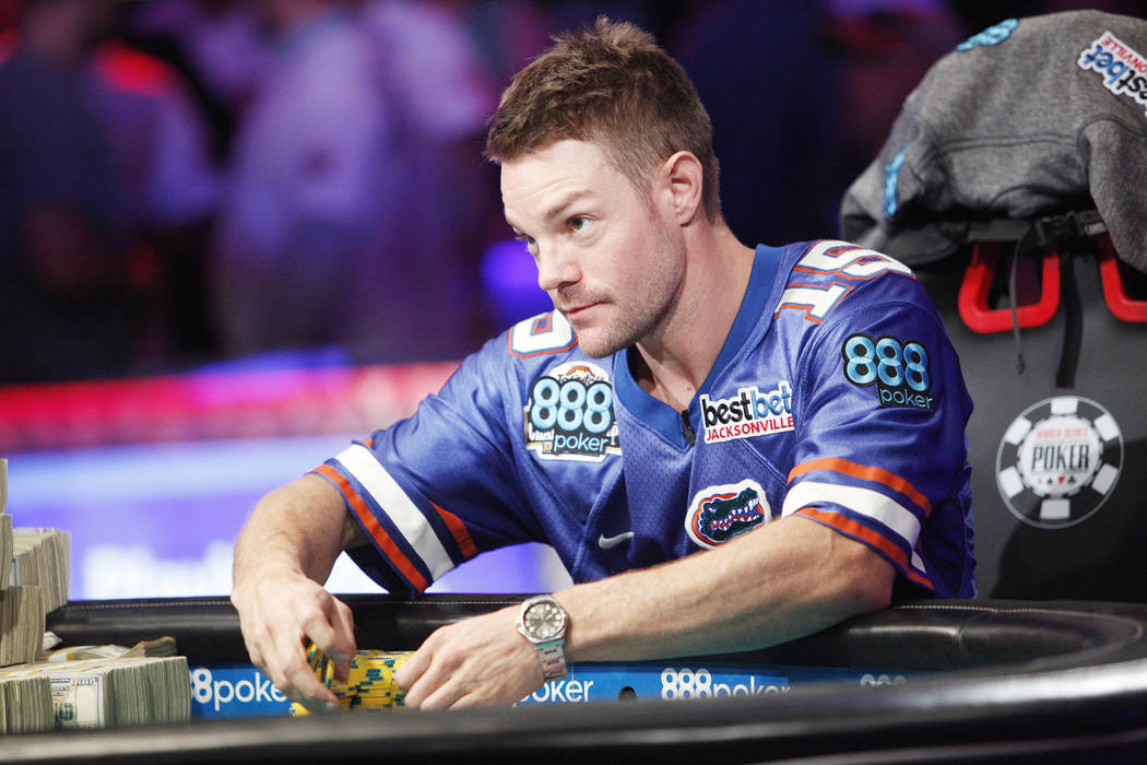 Tony Miles on day three of the main event final table at the World Series of Poker tournament at the Rio Convention Center in Las Vegas, Saturday, July 14, 2018. He faces John Cynn for first place ...