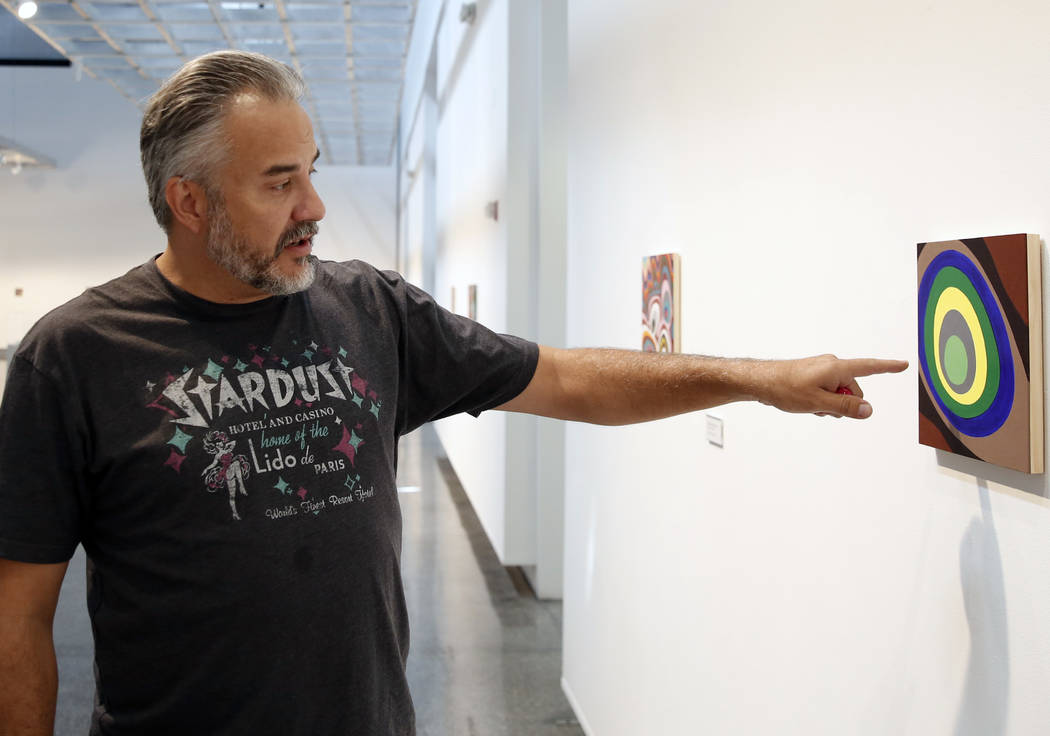 The Las Vegas artist, Jerry Misko, talks about his show, "Polyhedral" at The Studio at Sahara West Library, on Monday, July 16, 2018, in Las Vegas. Bizuayehu Tesfaye/Las Vegas Review-Jou ...