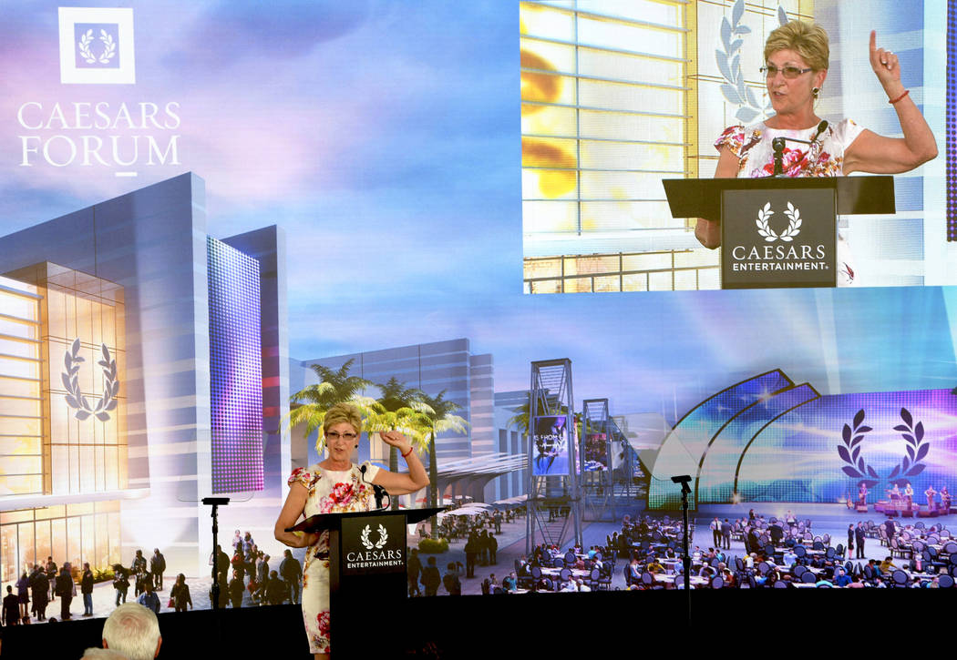 Clark County Commissioner Chris Giunchigliani speaking at the groundbreaking of CAESARS FORUM a $375 million, 550,000 square-foot conference center debuting in 2020. Monday, July 16, 2018. CREDIT: ...