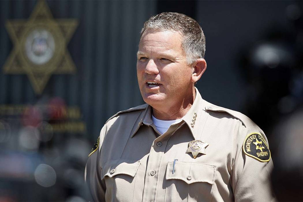 Monterey County Sheriff Steve Bernal conducts a press conference in Salinas, Calif., on Monday, July 16, 2018 answering questions on the rescue of Angela Hernandez in Big Sur. Hernandez was rescue ...