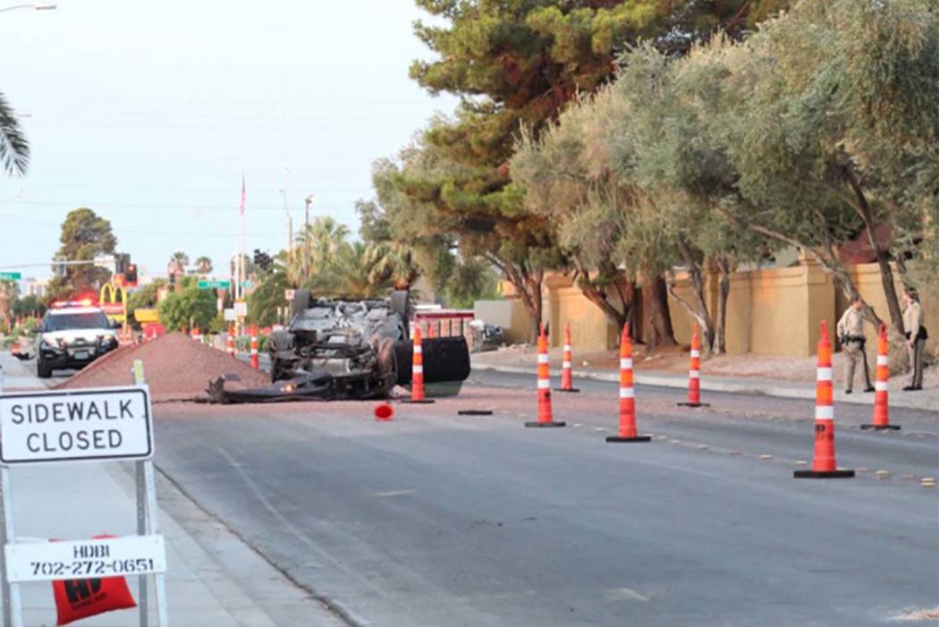A crash was reported about 5:30 a.m. on Arville Street just north of Sahara Avenue on Tuesday, July 17, 2018. (Max Michor/Las Vegas Review-Journal)