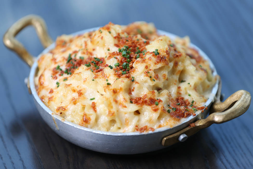 The baked macaroni and cheese served with smoked gouda and crispy prosciutto, at Gordon Ramsay Hell's Kitchen in Las Vegas, Tuesday, July 17, 2018. Erik Verduzco Las Vegas Review-Journal @Erik_Ver ...