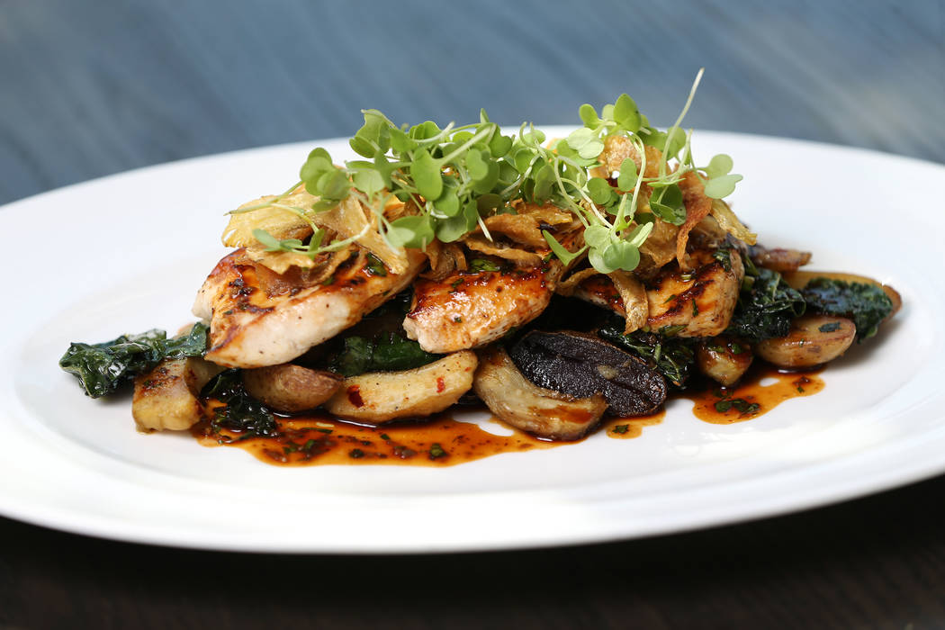 The jidori chicken scallopini served with roasted pee wee potatoes, artichokes, laminate kale and truffle chicken jus, at Gordon Ramsay Hell's Kitchen in Las Vegas, Tuesday, July 17, 2018. Erik Ve ...