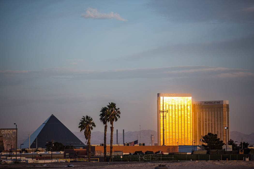 MGM Resorts International properties Mandalay Bay and Luxor as seen on Feb. 28. (Todd Prince/Review-Journal)