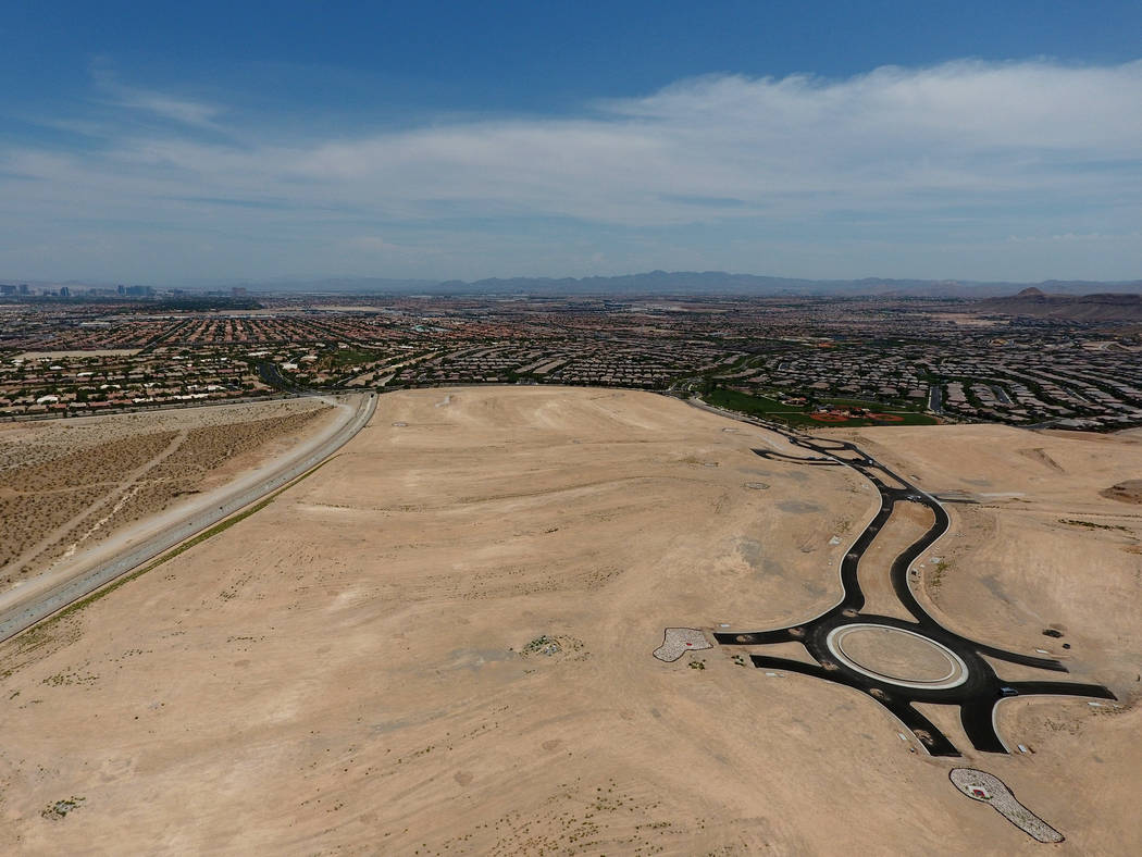 Aerial view of property purchased by homebuilder Toll Brothers will be part of a future development in Summerlin near Mesa Park Drive and Town Center Drive on Tuesday, July 17, 2018. Michael Quine ...