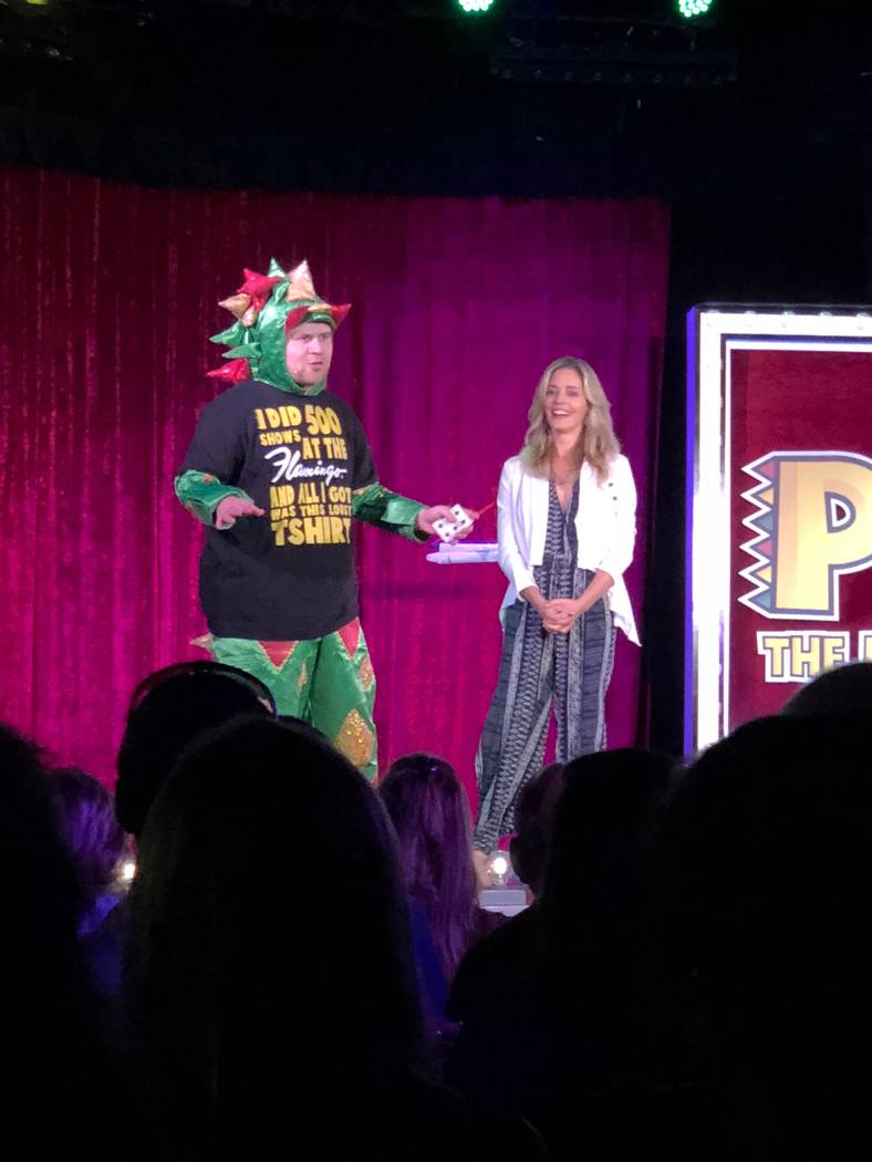 John van der Put as Piff the Magic Dragon is shown with actress Christina Moore during his 500th show at Flamingo Las Vegas's Bugsy's Cabaret on Tuesday, July 17, 2018. (Stabile Productions)