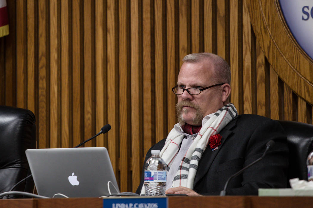 Clark County School District Board of Trustees Member Kevin L. Child at a regular board meeting in the Edward A. Greer Education Center in Las Vegas, Tuesday, Dec. 5, 2017. Joel Angel Juarez Las V ...