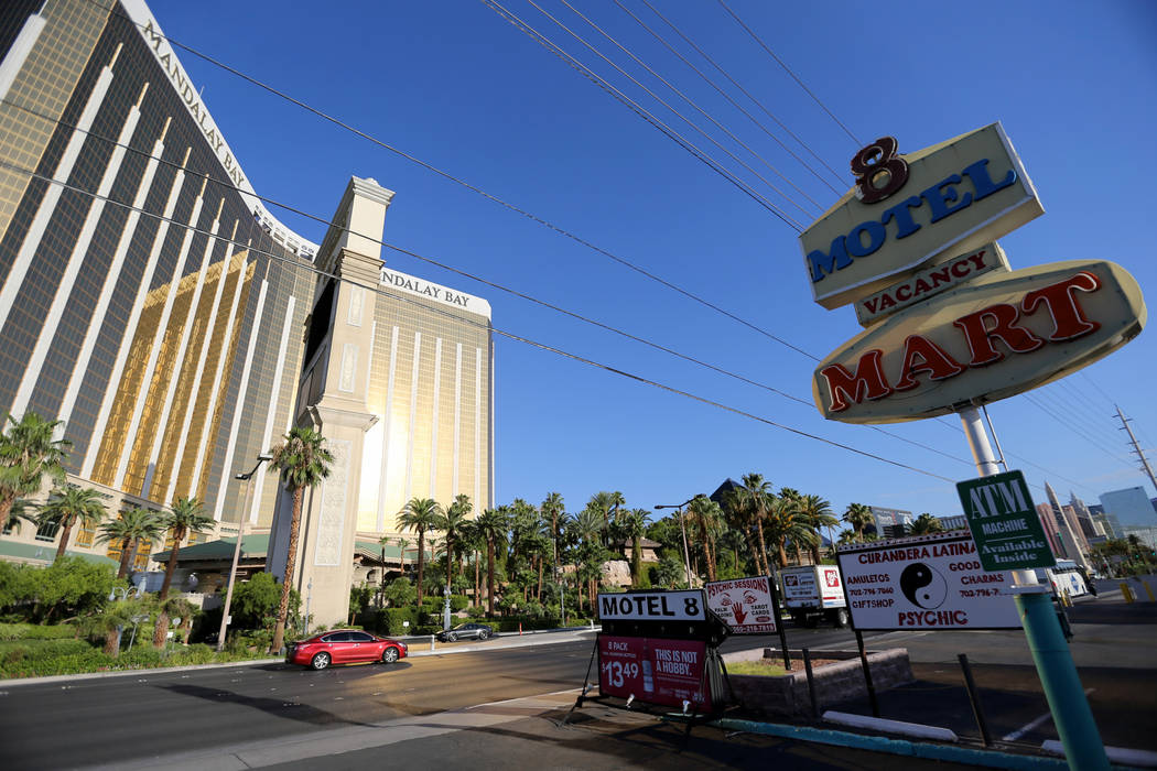 Signs for the closed Motel 8 on the south Strip in Las Vegas Thursday, July 19, 2018. K.M. Cannon Las Vegas Review-Journal @KMCannonPhoto