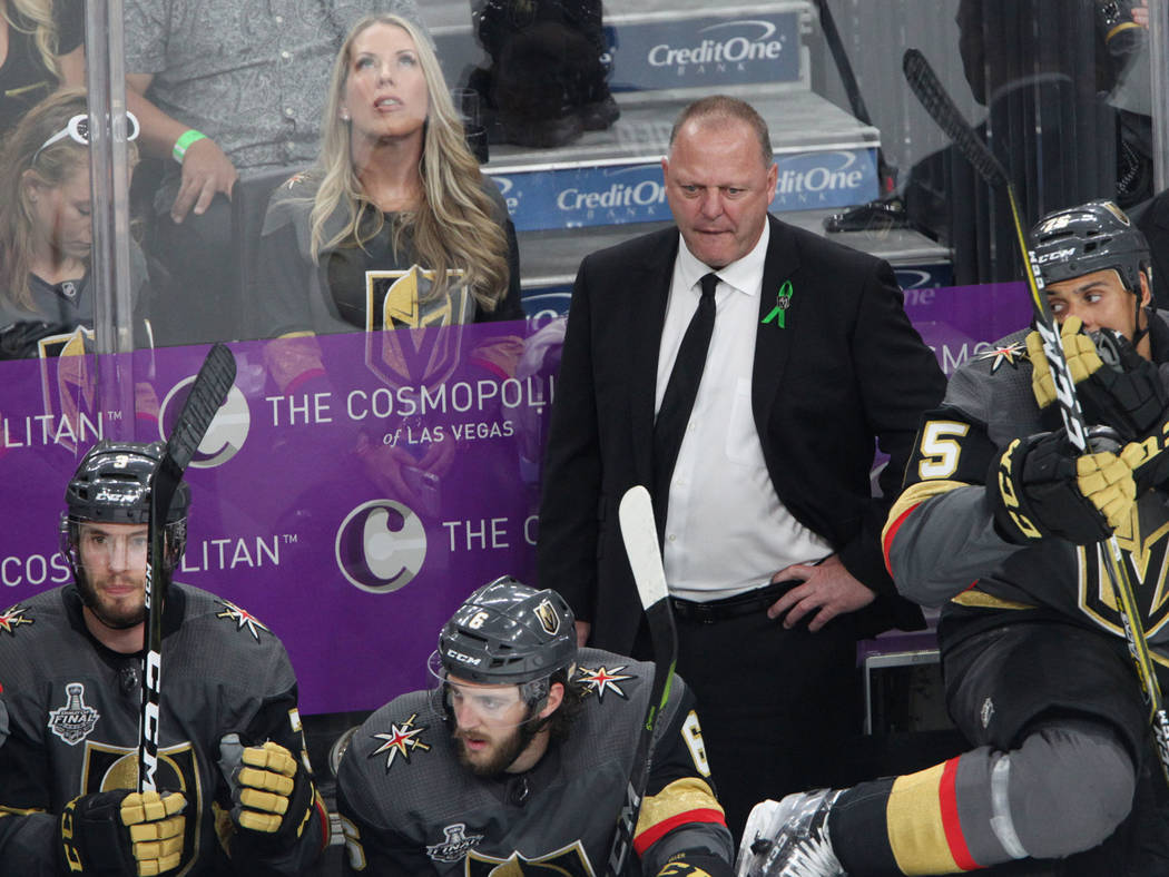 Vegas Golden Knights head coach Gerard Gallant during the second period in Game 2 of the NHL hockey Stanley Cup Final at T-Mobile Arena in Las Vegas, Wednesday, May 30, 2018. Erik Verduzco Las Veg ...