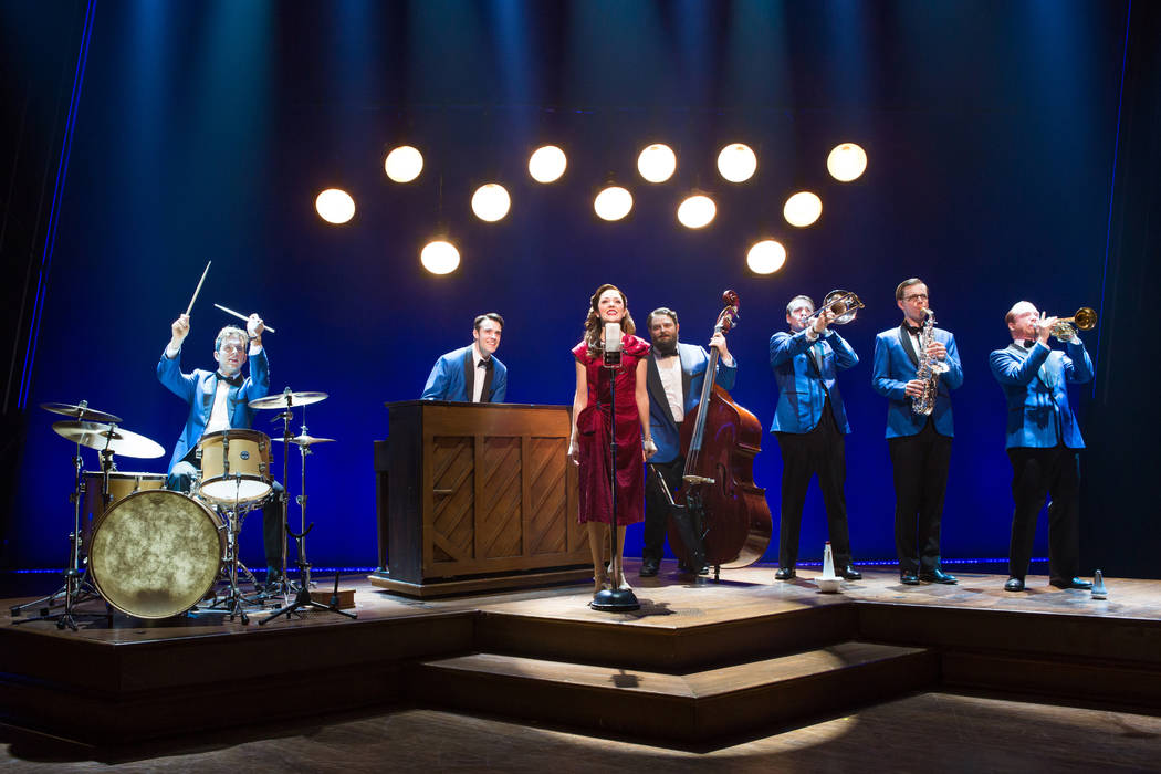Corey Cott (as Donny Nova) at the piano and Laura Osnes (as Julia Trojan) at the microphone in the Broadway production of "Bandstand," written by Las Vegans Richard Oberacker and Robert ...