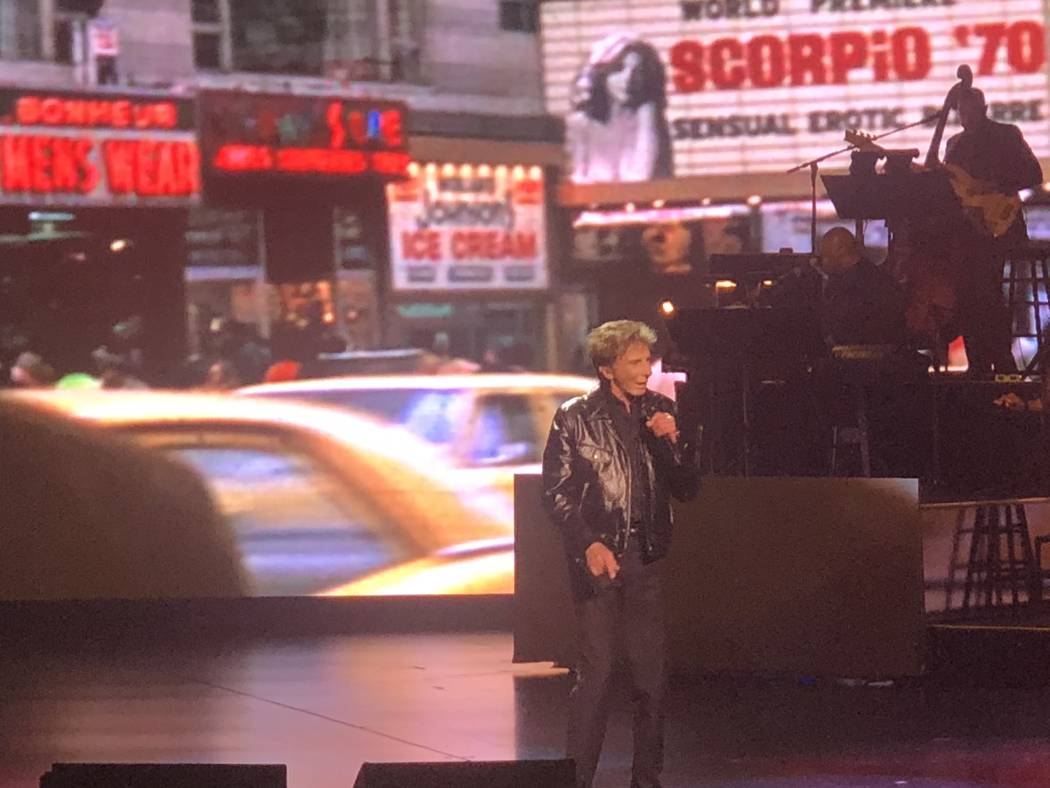 In his New York vibe, Barry Manilow is shown at International Theater on Thrusday, July 19, 2018. (John Katsilometes/Las Vegas Review-Journal) @JohnnyKats