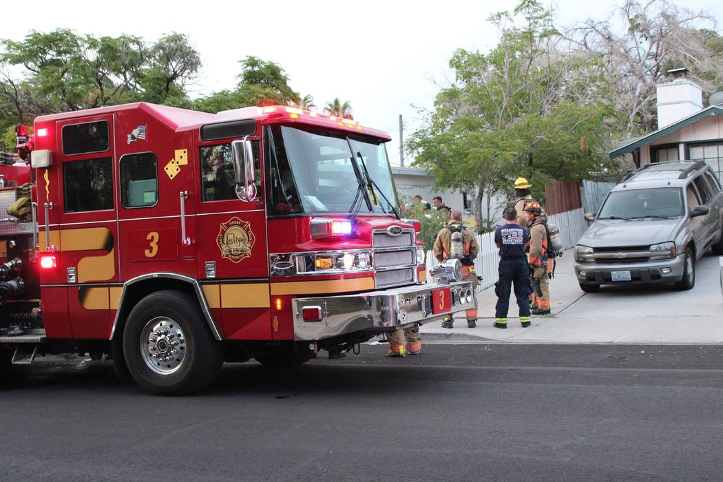 Firefighters responded to a house fire about 5:30 a.m., July 20, 2018, at 4911 Carmen Blvd. Seven people were displaced. (Max Michor/Las Vegas Review-Journal)