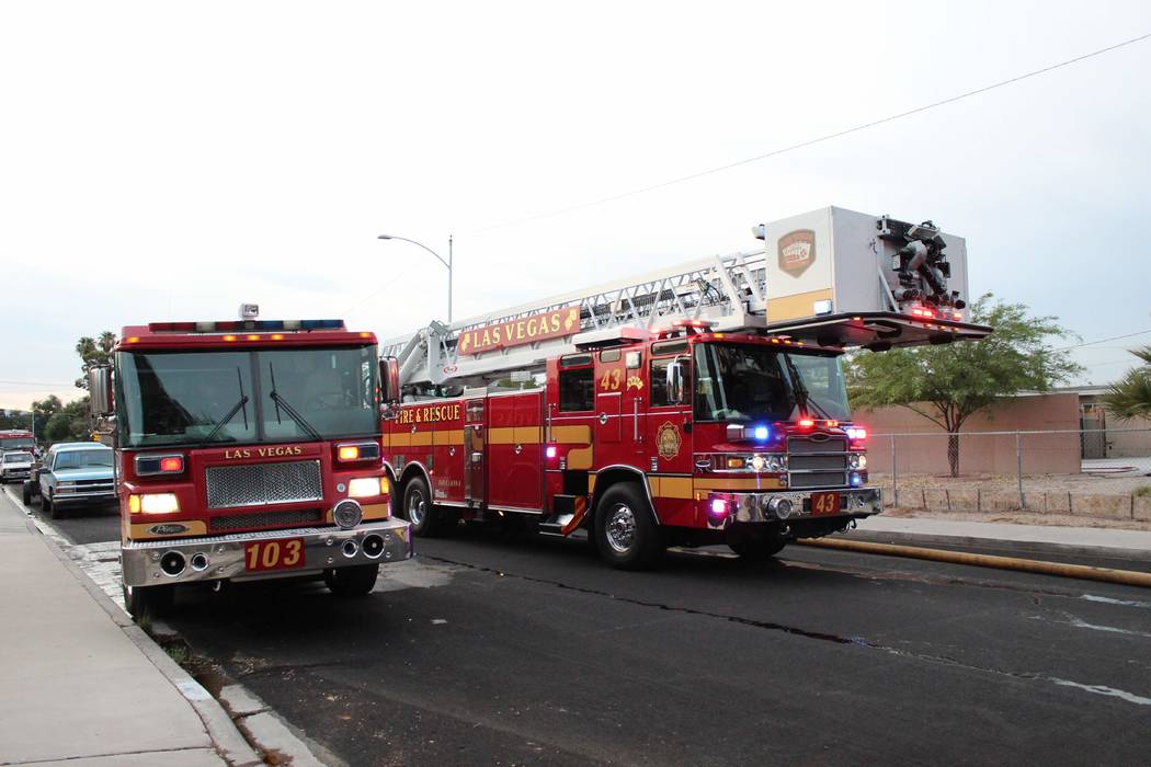 Firefighters responded to a house fire about 5:30 a.m., July 20, 2018, at 4911 Carmen Blvd. Seven people were displaced. (Max Michor/Las Vegas Review-Journal)