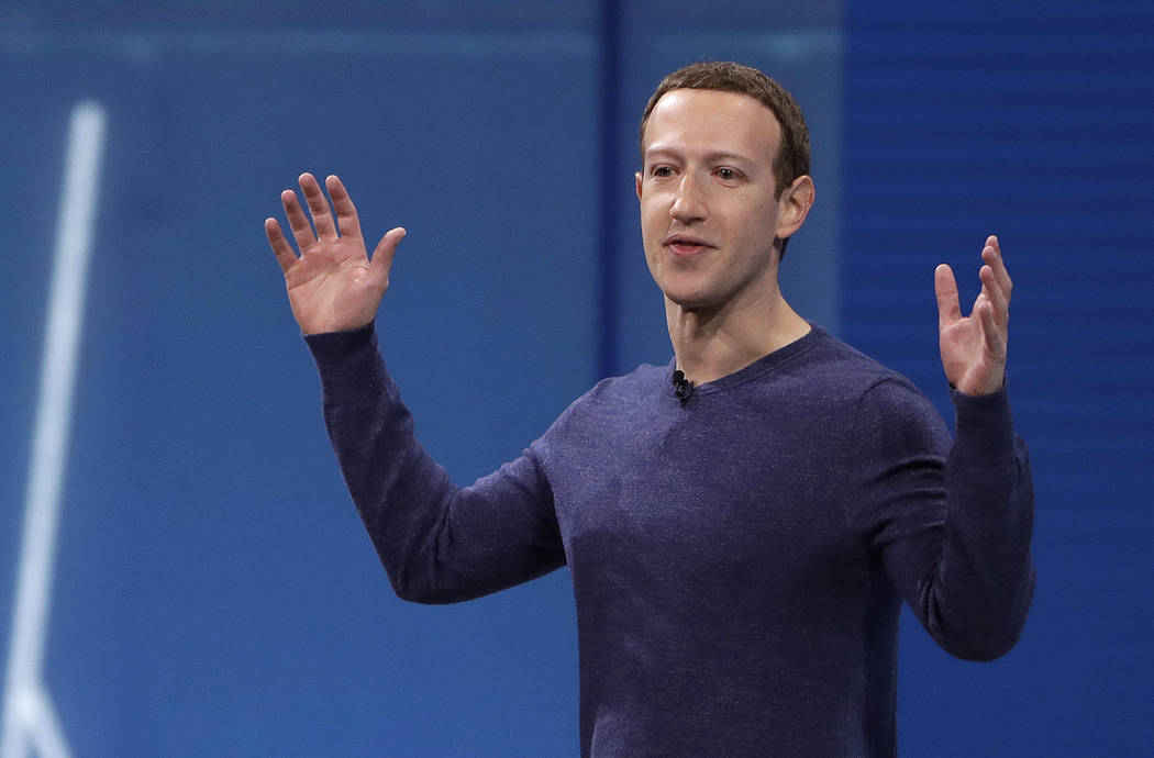 Facebook CEO Mark Zuckerberg makes the keynote address at F8, Facebook's developer conference in San Jose, Calif., May 1, 2018. Remarks from Zuckerberg have sparked criticism from groups such as t ...