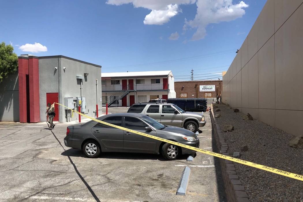 Las Vegas police investigate a fatal shooting on Las Vegas Boulevard South near Sahara Avenue, near the Las Vegas Strip, Thursday, July 19, 2018. (K.M.Cannon/Las Vegas Review-Journal)