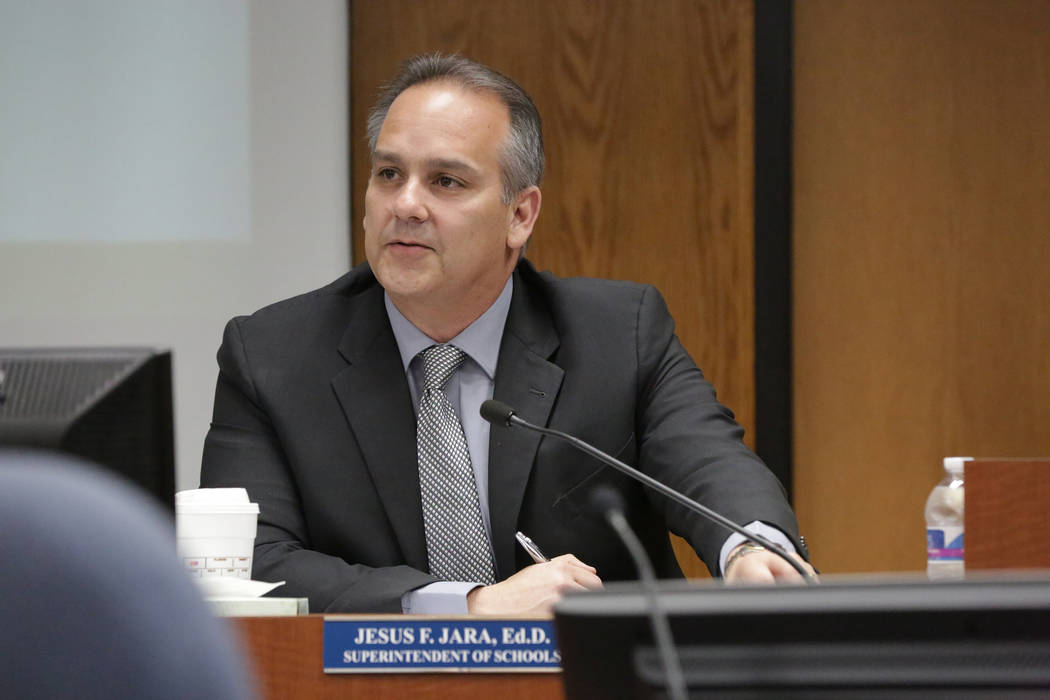Clark County School District Superintendent, Jesus Jara, meets with school board trustees on Wednesday, July 11, 2018 at the CCSD boardroom. (Michael Quine/Las Vegas Review-Journal) @Vegas88s