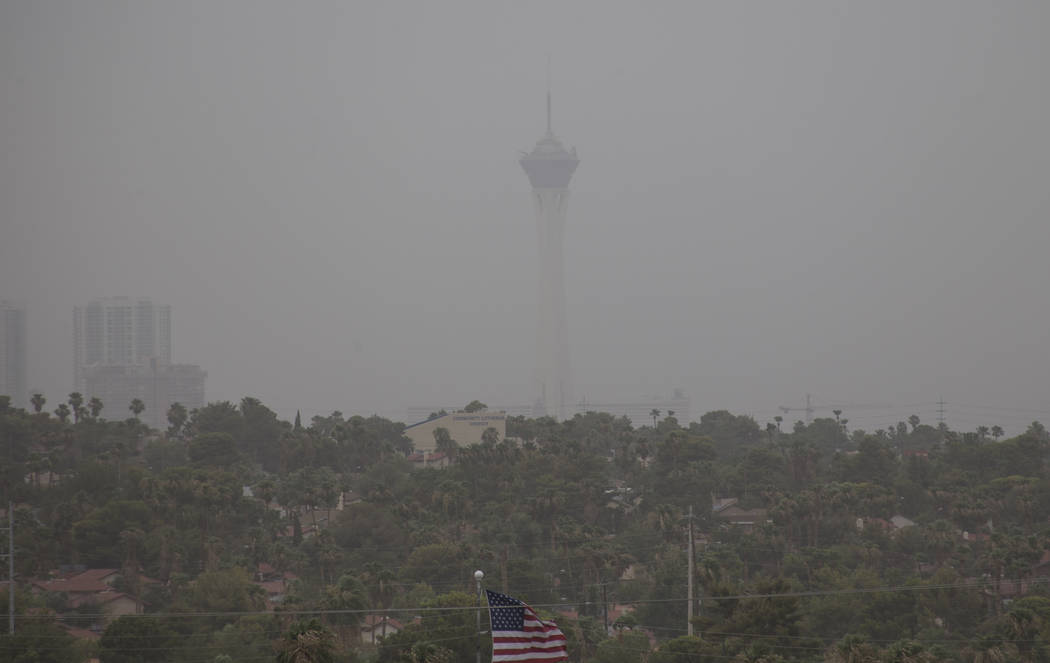 The Stratosphere observation tower is seen through a dust storm on Saturday, July 21, 2018. Richard Brian Las Vegas Review-Journal @vegasphotograph