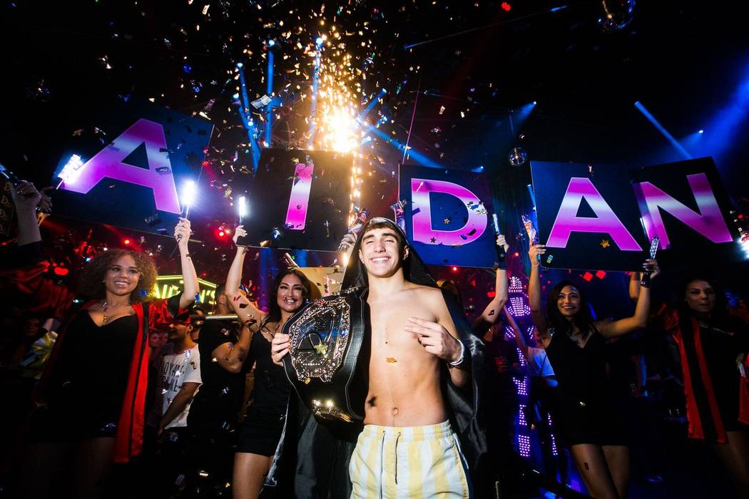 Aidan White and his UFC championship belt are shown at Drai's at the Cromwell during his 16th birthday party on Wednesday, July 18, 2018. (Social Gal Events)