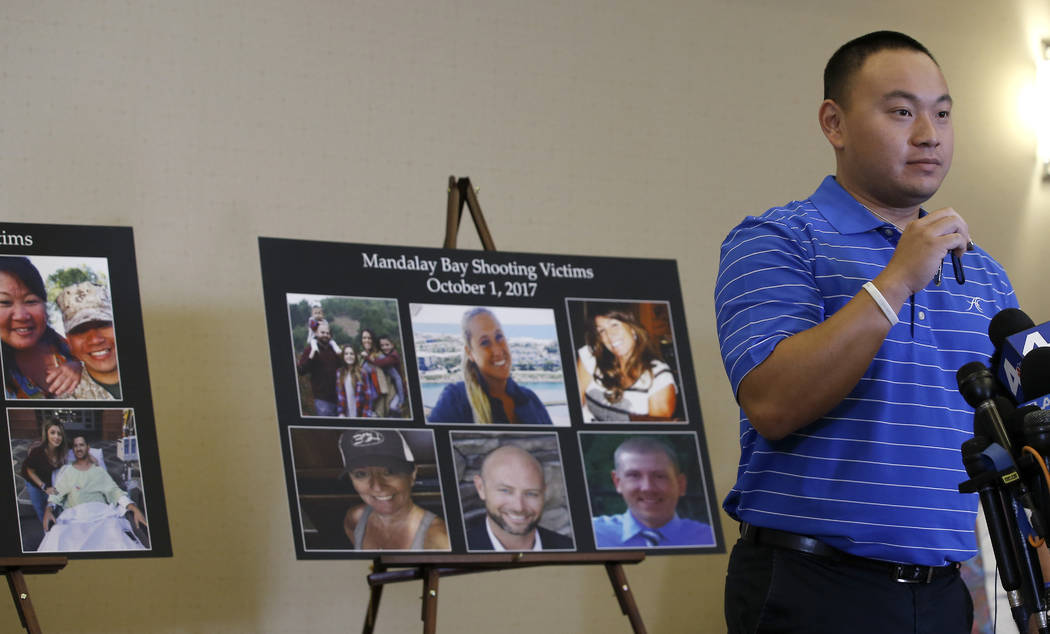 Corey Shipp, 23, of Las Vegas, who lost his mother, Laura Shipp, from gunfire in the Oct. 1, 2017, Las Vegas shooting, talks about the evening and MGM's decision, during a personal account brought ...