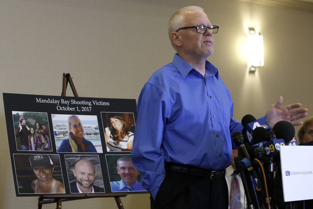Wayne Meyer, 62, of Monterey, Calif., who lost his son, Austin Meyer, from gunfire in the Oct. 1, 2017, Las Vegas shooting, talks about the evening and MGM's decision, during a personal account br ...