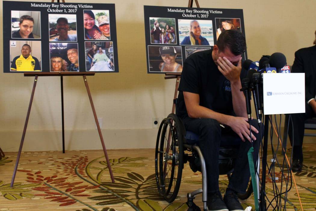Riverside County Sheriff's Deputy Jason McMillan, 36, gets emotional as he recounts his experience at a press conference in Newport Beach on Monday, July 23, 2018. The press conference was held in ...