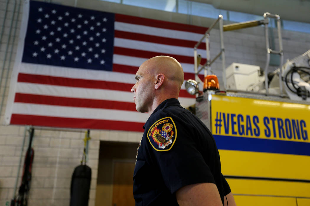 Clark County Fire Department Deputy Chief Jeff Buchanan talks drowning preventing during a news conference at Station 22 in Las Vegas Monday, July 23, 2018. K.M. Cannon Las Vegas Review-Journal @K ...