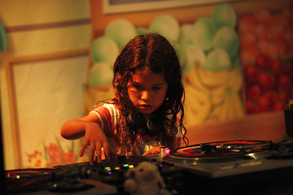 Sara Camacho, 6, aka DJ Sadako, performs at the Discovery Children's Museum in Las Vegas, Tuesday, July 24, 2018. From July 21 to 28 the museum is hosting Totally 80's Week and DJ Sadako is perfor ...
