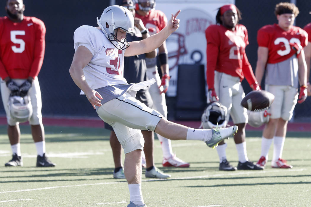 UNLV Rebels' kicker Evan Pantels during a team practice on Monday, 27, 2017, in Las Vegas. (Bizuayehu Tesfaye/Las Vegas Review-Journal) @bizutesfaye
