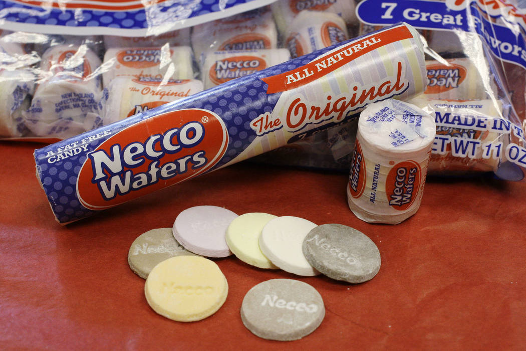 FILE - In this Oct. 14, 2009 file photo, Necco Wafers are displayed in Boston. The owner of a company that makes candies such as Necco wafers and Sweethearts has unexpectedly shut down operations ...