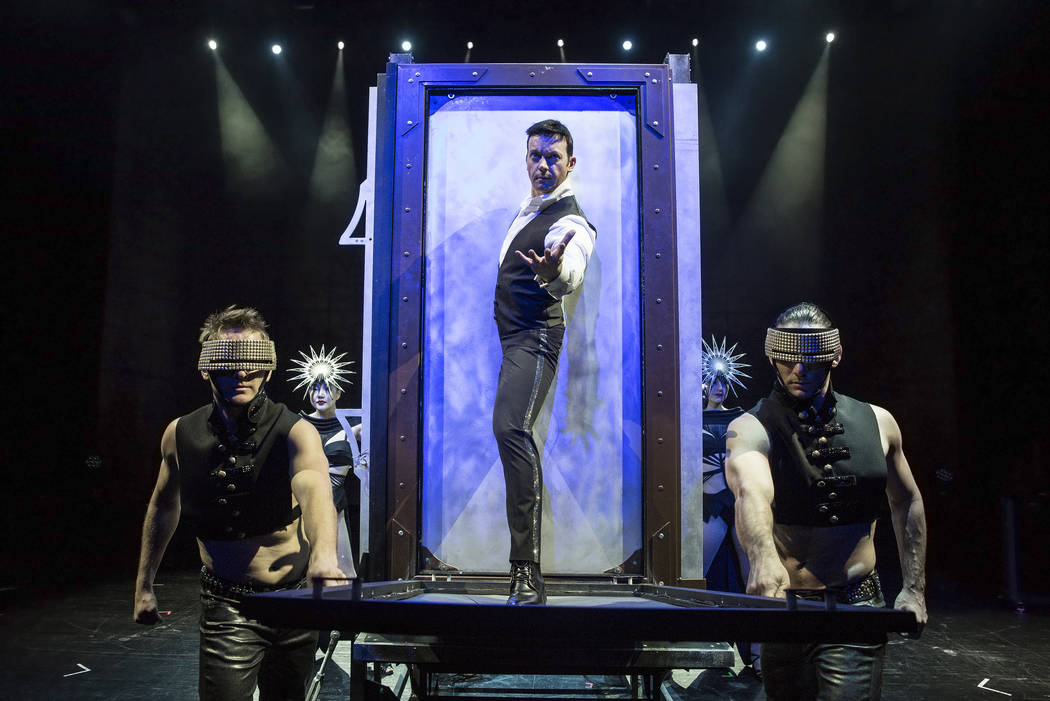 Illusionist David Goldrake, middle, rehearses for his new show Imaginarium on Thursday, June 22, 2017, at the Tropicana Theater, in Las Vegas. Benjamin Hager Las Vegas Review-Journal @benjaminhphoto