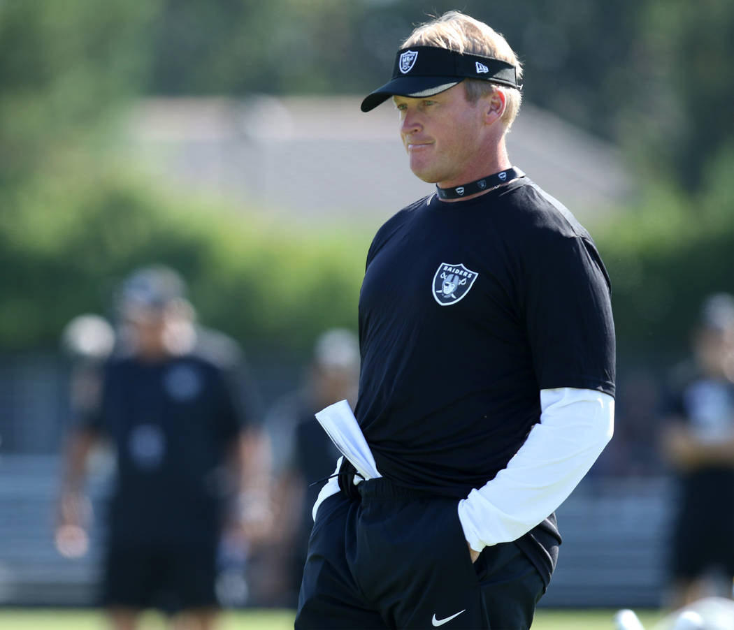 Head coach Jon Gruden at the Oakland Raiders training camp in Napa, Calif., Friday, July 27, 2018. Heidi Fang Las Vegas Review-Journal @HeidiFang