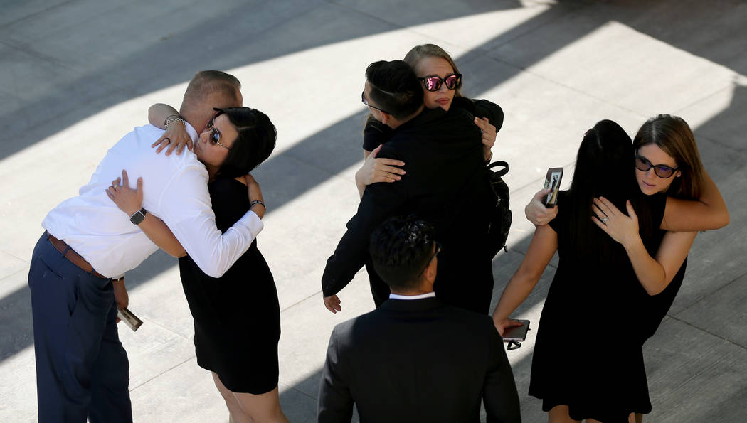 Loved ones arrive at funeral services for Las Vegas Corrections Officer Kyle Eng at Canyon Ridge Christian Church Monday, July 20, 2018. K.M. Cannon Las Vegas Review-Journal @KMCannonPhoto