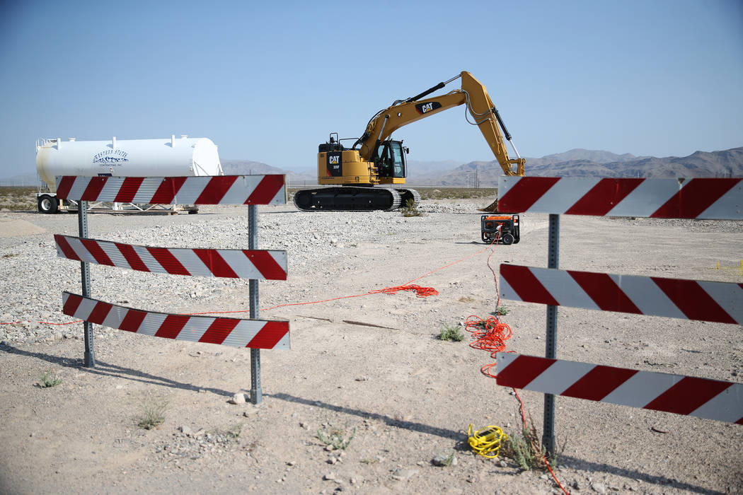 Construction equipment sits at the site of a water pipeline project to supply industrial development at Apex in North Las Vegas, Tuesday, July 31, 2018. Erik Verduzco Las Vegas Review-Journal @Eri ...