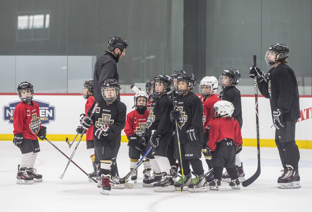 Members of the Lil' Knights youth hockey program practice on Monday, July 30, 2018, at City National Arena, in Las Vegas. Benjamin Hager Las Vegas Review-Journal @benjaminhphoto